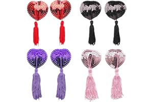 CAOARA 4Pair Nipple Pasties with Tassel Womens Sequin Tassels Breast Sticker Reusable Pasties Nipple Covers for Black Pink Re