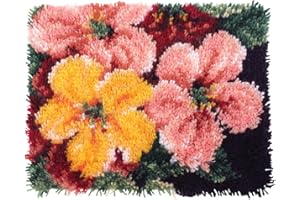 MLADEN Latch Hook Rug Kits DIY Crochet Yarn Rugs Hooking Craft Kit with Color Preprinted Pattern Design for Adults Kids 20" X 14" (Flower, 20x14inch)