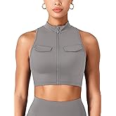 YEOREO CoreFlex Women Cargo Tank Top Summer Full Zip Workout Racerback Mock Pocket Fitted Sleeveless Fitness Gym Vest