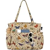Miss Adola Large Corduroy Tote Bag for Women - Cute Shoulder Reusable Canvas Bags with Zipper Multi-Pocket for School
