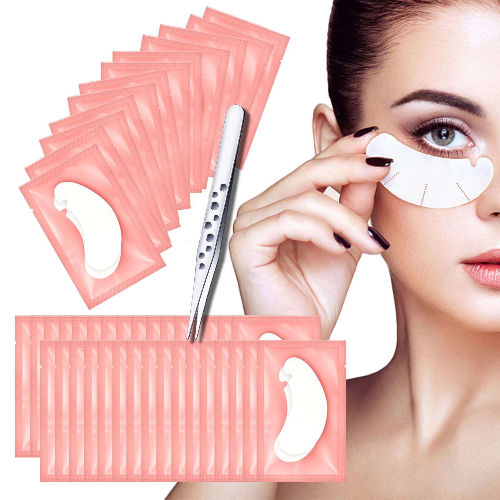 60 Pairs Under Eye Gel Pads, Pink Lint Free Eyelash Extension Pads with Tweezer Eye Patches Eyelash Lash Extension Lint Patches for Eyelash Extensions