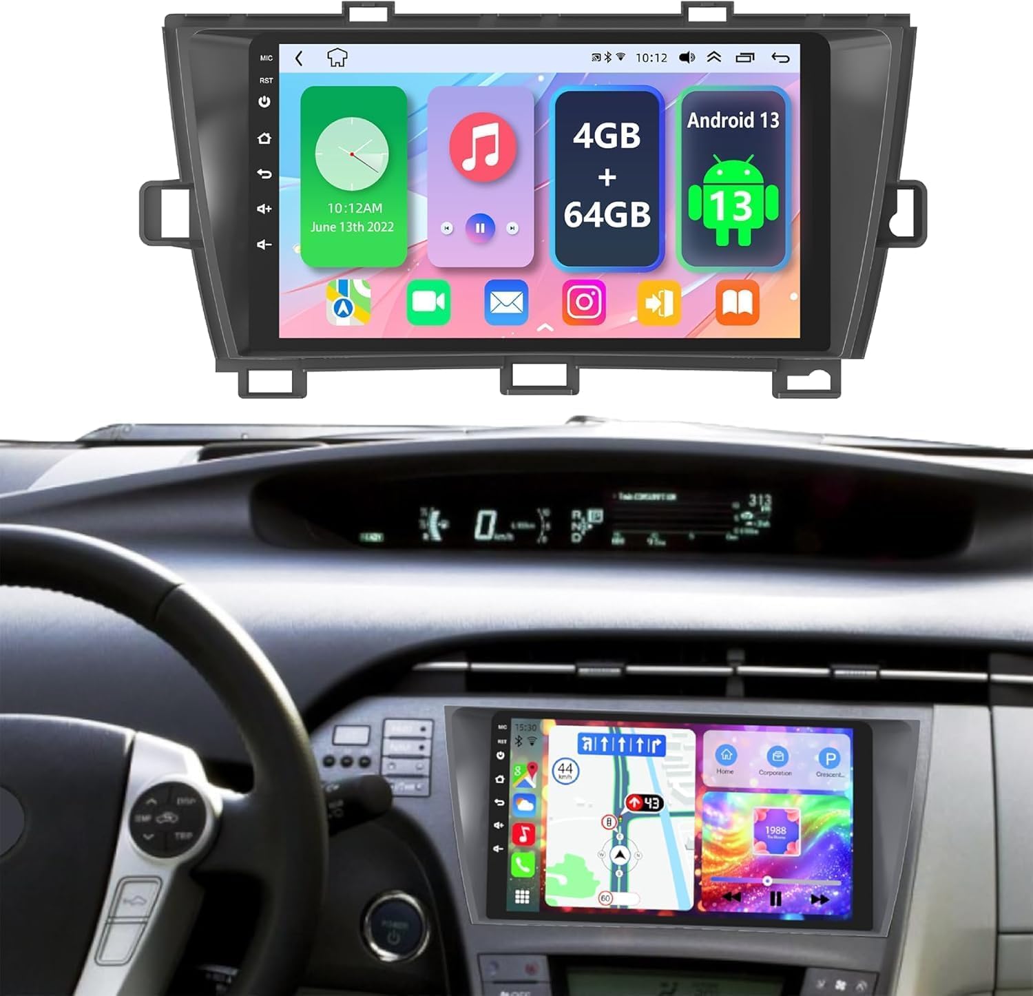 Photo 1 of 4+64G Android 13 Car Radio for Toyota Prius 2010-2015 Support Wireless Carpaly&Android Auto, 9 Inch IPS Touch Screen, Android Radio Stereo for Prius with Bluetooth/WiFi/GPS/FM/SWC/Backup Camera