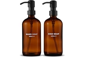 MaisoNovo Soap Dispenser 2-Piece Set | 16.9oz Amber Bottles with Black Stainless Steel Pumps