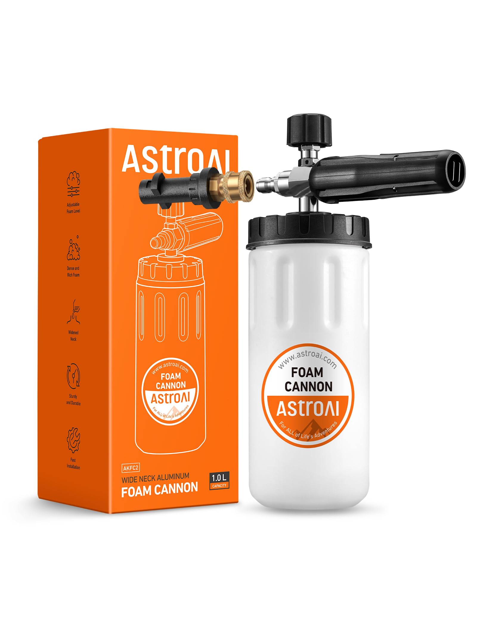 AstroAI Snow Foam Gun,1L Bottle Adjustable Wide Neck Snow Foam Lance, Snow Foam Cannon with 1/4'' Quick Connector for Karcher K Series K2 K3 K4 K5 K6 K7 Pressure Washers Accessories