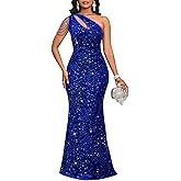 Cololura Women Sequin Elegant Sexy One Shoulder Tassel Mermaid Bodycon Cocktail Evening Dress