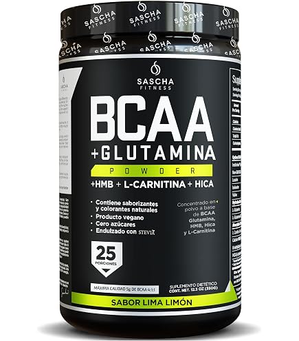 bcaa y l carnitina SASCHA FITNESS 4:1:1 + Glutamine, HMB, L-Carnitine, HICA | Powerful and Instant Powder Blend with Branched Chain Amino Acids (BCAAs) for Pre, Intra and Post-Workout Branched-chain amino acids BCAAs for