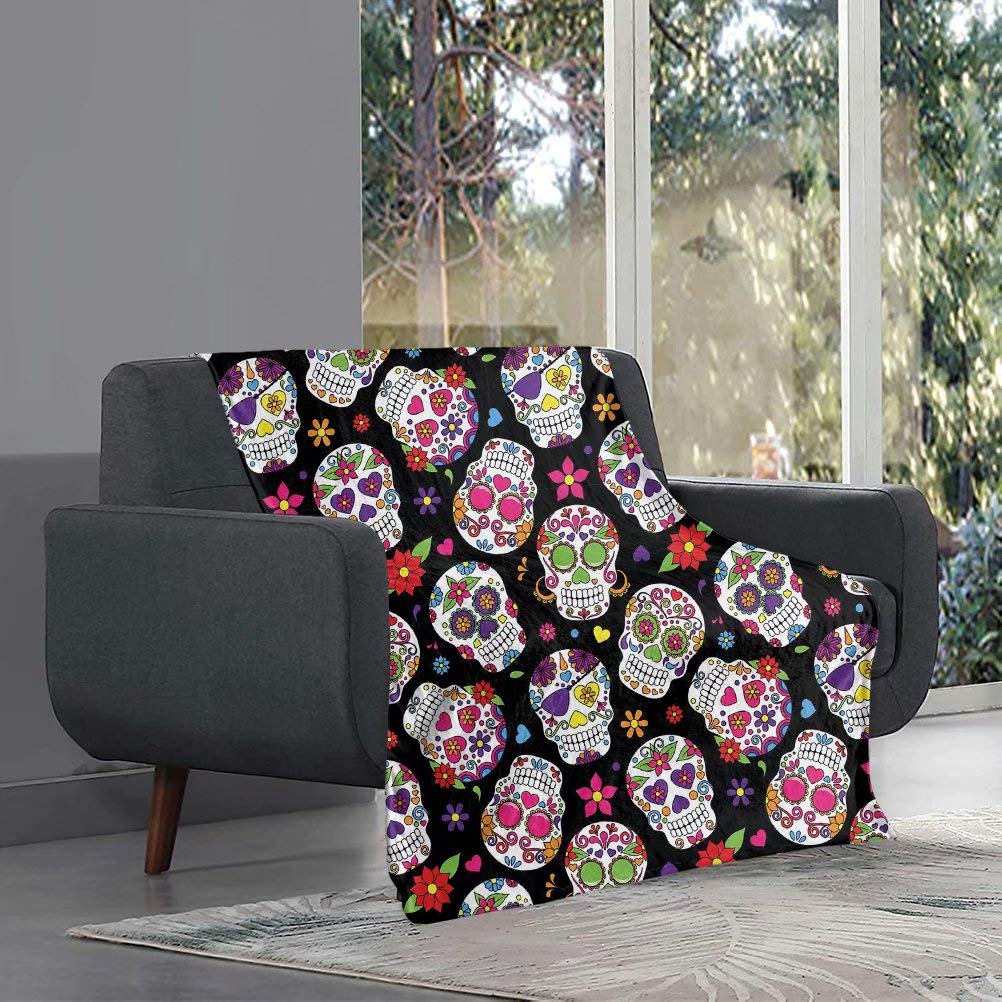 chaqlin Floral Skull Throw Sherpa Blanket Super Soft Fluffy Sherpa Throw TV Blanket Decorative Blanket for Bed Couch HolidaysBedroom Accessories-80x60 inches