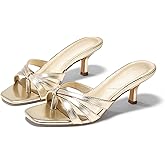 Coutgo Womens Strappy Kitten Heels Sandals Square Open Toe Flip Flops Slip On Slides Summer Dress Shoes