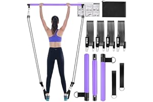 Bbtops Pilates Bar Kit with Resistance Bands,3-Section Pilates Bar with Stackable Bands Workout Equipment for Legs,Hip,Waist and Arm,Exercise Fitness Equipment for Women & Men Home Gym Yoga Pilates