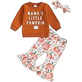 Userdefined Toddler Baby Girl Halloween Outfit Letter Print Sweatshirt Pumpkin Bell Bottom Pants Fall Winter Clothes Set
