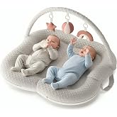 WENDIWAY Twins Baby Play Mats for Floor Activity Gym - 5-in-1 Support Cushion Baby Play Mat Tummy Time Mat for Supervised Bonding with Arch, Plush Toys, Flashcards &amp; Development - Grey
