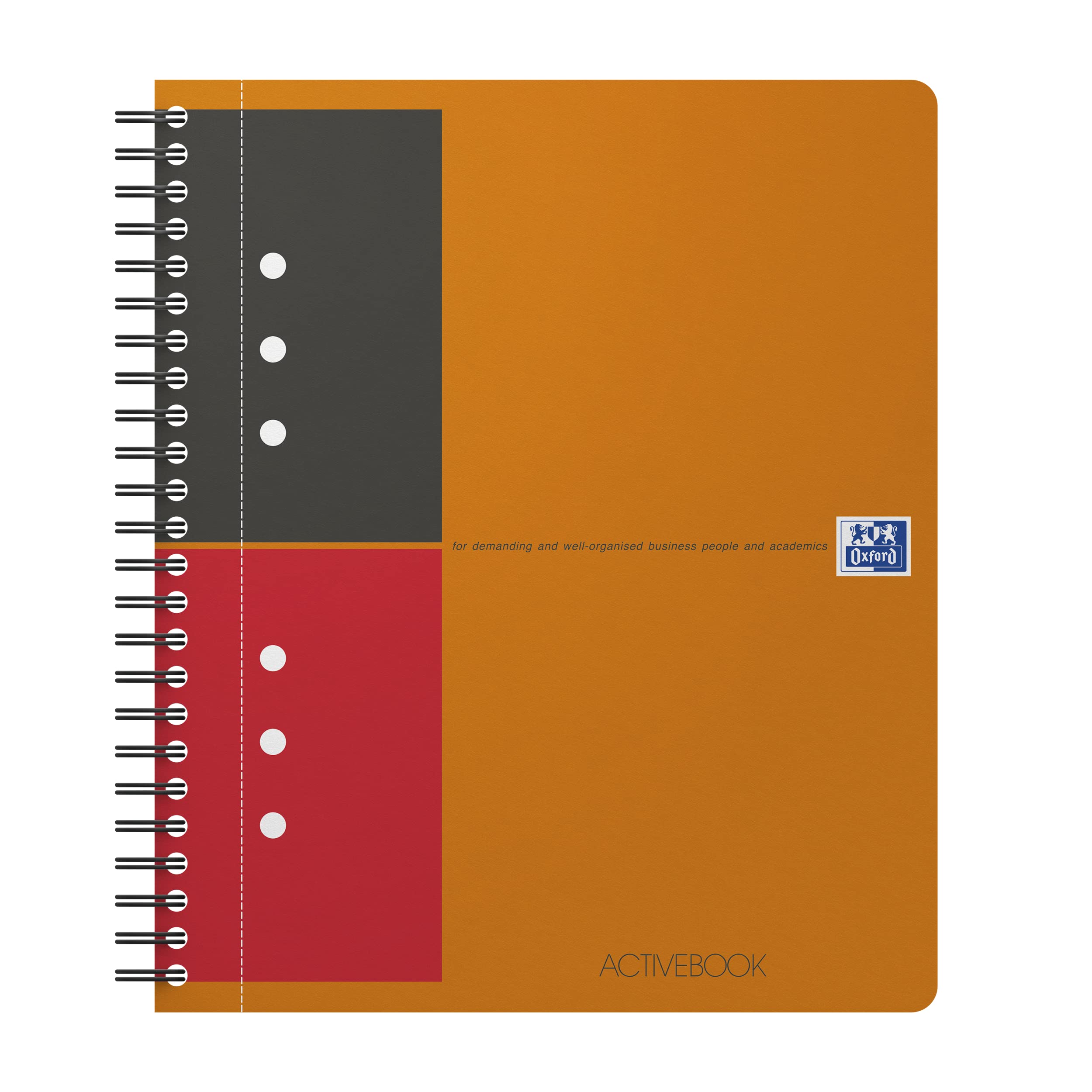 Oxford International A5+ Poly Cover Activebook Narrow Ruled with Margin and Perforated Notebook Including Repositionable Divider, 80 Page, 1 Notebook, 100104067, orange/black/red