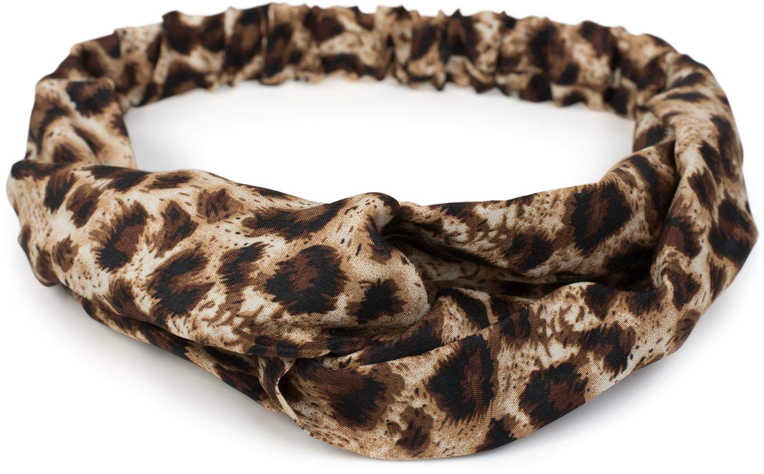 styleBREAKER women elasticated leopard animal print hairband with twist knot, headband, women 04026020, color:Brown-Beige