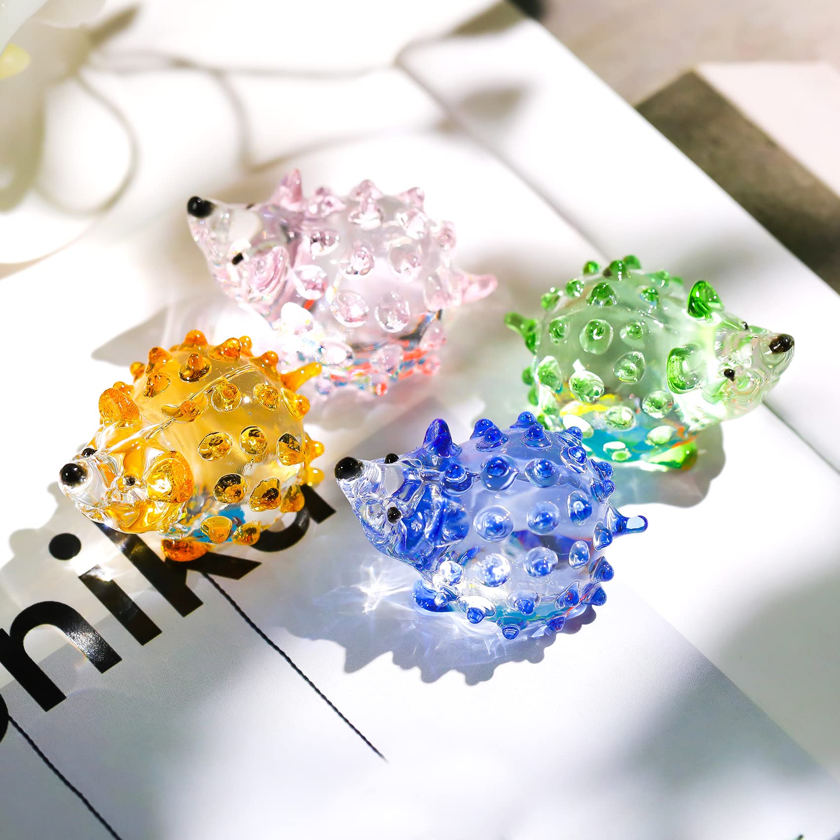 Movdyka Set of 4 Lovely Glass Hedgehogs Gifts for Her, Crystal Animals Ornament for Home Handmade Colorful Figurines Decor for Women — image 1
