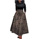 GORGLITTER Women's Leopard Cheetah Print Flowy Maxi Skirt Animal Boho Casual Bow Tie High Waisted Long Skirts 2025