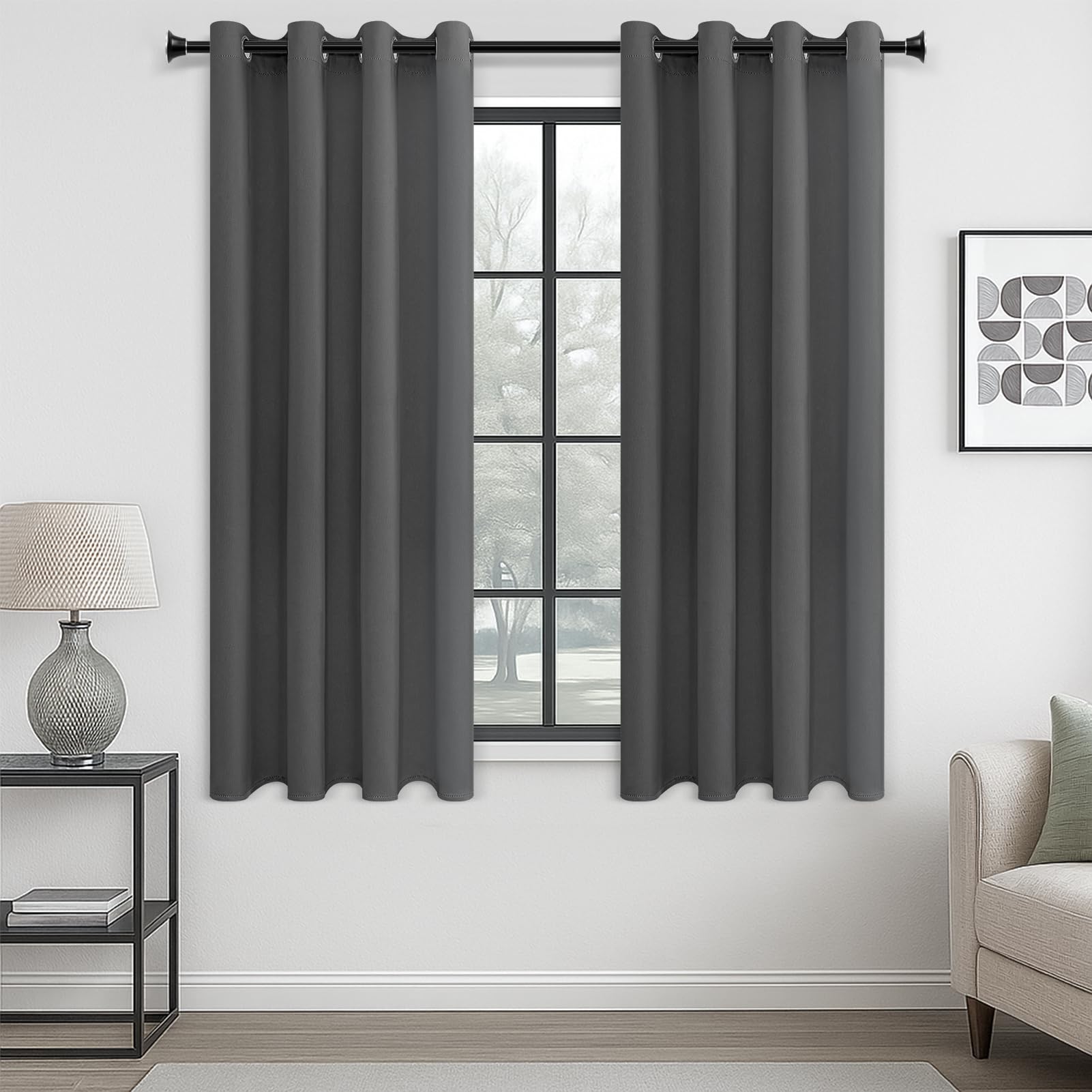 MRTREES Blackout Curtains Bedroom 57 Drop 2 Panels Dark Grey Eyelet Thermal Curtain for Living Room Soft Texture Window Treatments for Kids 55x57 Inch 140x145 CM