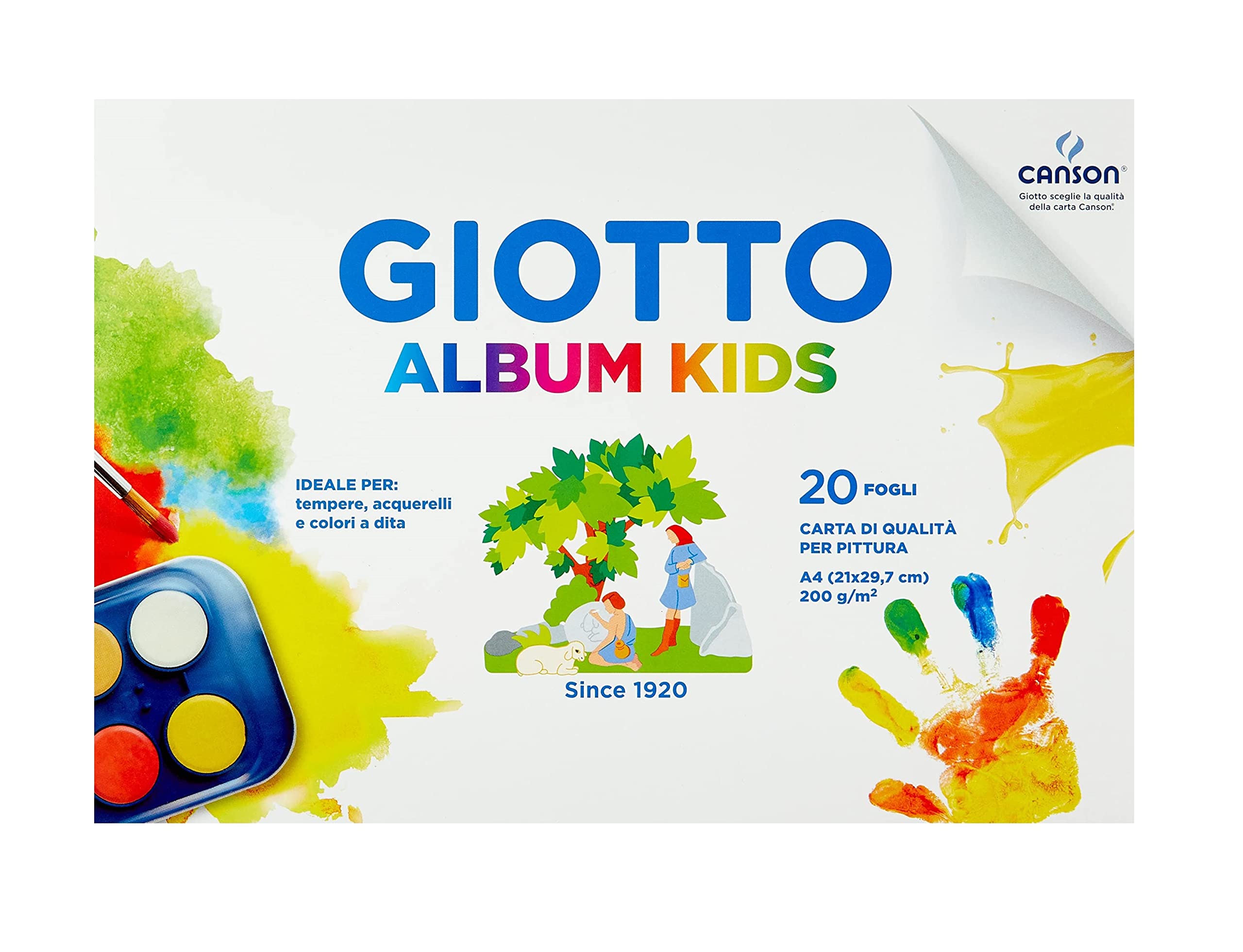 Giotto KIDS - 20 Sheets White Fine Grain Paper for Painting, A4, 200G/Sqm