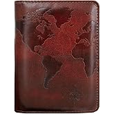 kandouren RFID Blocking Passport Holder Cover Case,travel luggage passport wallet made with Brown Map Crazy Horse PU Leather 