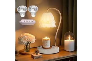 DROYEK Candle Warmer Lamp with Dimmer - Electric Candle Lamp with Timer for Jar Candles Scented Candles, Plug-in Wax Warmer Lamp for Home & Office with 2 Bulb (White Peony)