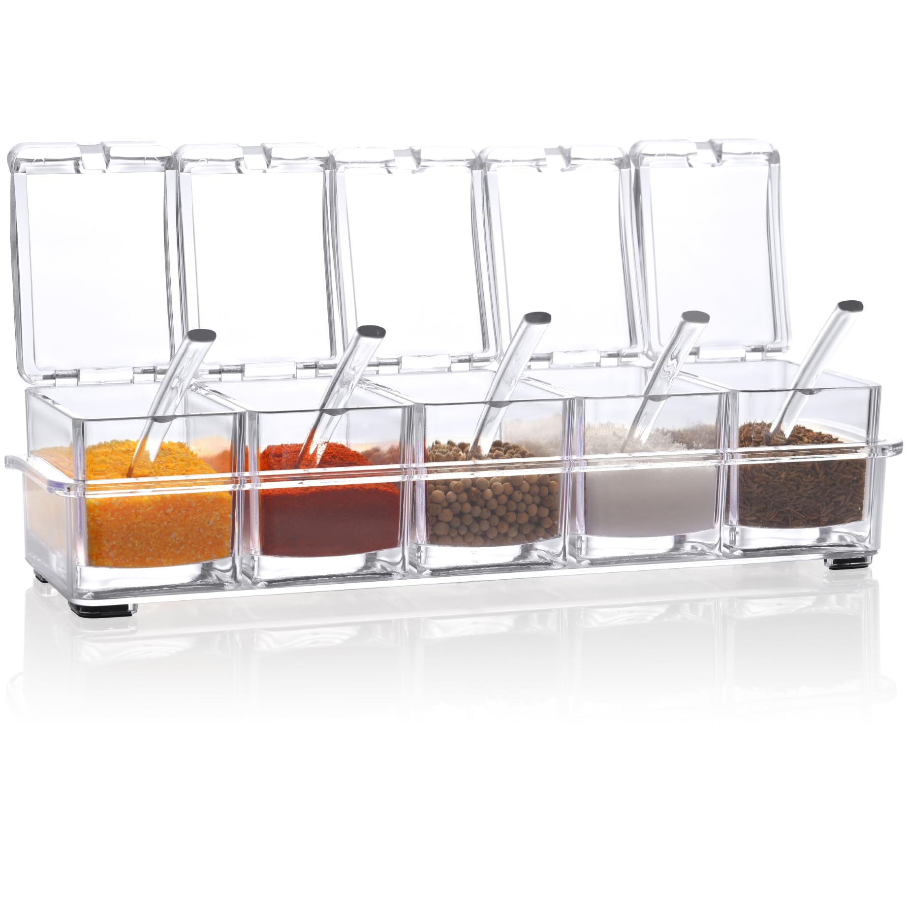 V·RESOURCING Clear Seasoning Box,5 Pieces Clear Seasoning Storage Container for Spice Salt Sugar Cruet,Condiment Jars with 5 Spoons