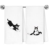 Exqcom Funny Tuxedo Cat Gifts Kitchen Towels, Cat Lover Mom Lady Gifts Hand Towels for Bathroom Kitchen, Black and White Kitty Kitten Decorative Dish Towels Drying Cloth, 16x24 Inch Set of 2
