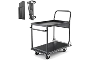 VEVOR Foldable Push Cart Dolly, 700 lbs, Heavy Duty Platform Hand Truck with Wheels, High-Strength Steel, 2 Tier Moving Flatb
