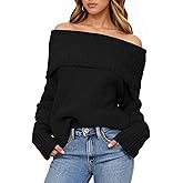 Saodimallsu Womens Off The Shoulder Sweater Fuzzy Knit Long Sleeve Fall Trendy Dressy Fold Over Pullover Top