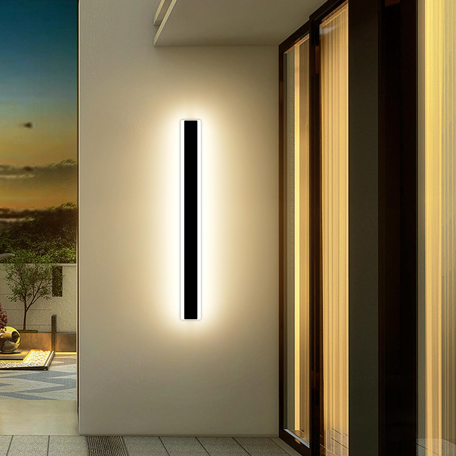 Mikeru 100CM Outdoor Wall Light, Contemporary Wall Lights 3 Color Change Linear Wall Lights 3000K/4500K/6000K Strip Waterproof Front Door Lighting for Garden Fence, Porch Lighting