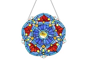 KARHUIMOYI Victorian Style 12" Stained Glass Window Hangings Panel,Decorative Window Hanging Suncatcher, Blue and Red