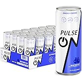 PulseOn Energy Drink- 200mg Natural Caffeine, Taurine and Vitamin B|Blue Razz Ice, Reduced Sugar 11.2 fl oz((Pack of 24)