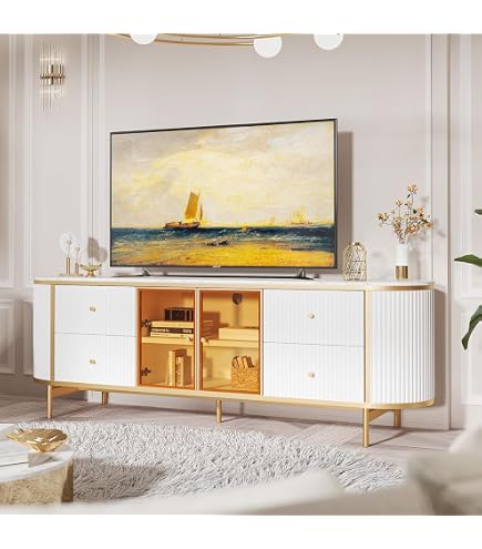 Tv Stand Cabinet Merax TV Stand For 105 Inch TV, LED Entertainment Center With Open Shelf, Modern TV Console With 3 Cabinets, Media Console For Living Room ,Bedroom (95 Inch, Black Tv