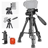 NEEWER Mini Desk Tripod for iPhone & Camera with 3 Way Pan Tilt Head, Handle & Remote, Metal Portable Table Top Video Phone T