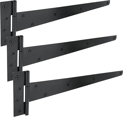 IRONTITE 3 Pack Black 400mm T Hinges for Wooden Gates Shed Doors Heavy Duty
