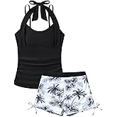 Cuddomper Girls Tankini Swimsuit 2 Piece Halterneck Bathing Suit for Teens Size 7-16