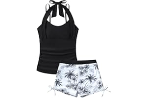 Cuddomper Girls Tankini Swimsuit 2 Piece Halterneck Bathing Suit for Teens Size 7-16