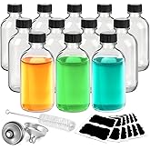 Showvigor 12 Pack 2oz Boston Round Glass Bottles with Funnels-Leakproof Glass Bottles with Lids for Storing Experimental Samples Preparations or Powders
