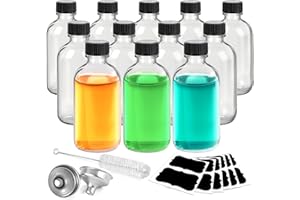 Showvigor 12 Pack 2oz Boston Round Glass Bottles with Funnels-Leakproof Glass Bottles with Lids for Storing Experimental Samples Preparations or Powders