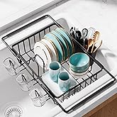 Sakugi Dish Drying Rack in Sink - Expandable Stainless Steel Dish Rack Over the Sink, Kitchen Sink Drain Strainer with Cutlery Holder &amp; Cup Holders, 15.4 x 9.8 x 3.0 Inch, Black