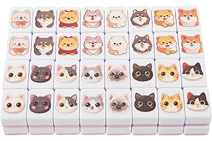 GALPADA 64pcs Pet Animal Mahjong Tile Set 24mm Cute Dog and Cat Pattern Matching Game for Family