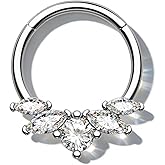 Mooncrush Jewelry 16G Septum Ring Surgical Steel Daith Earrings Dragonfly Clear CZ Septum Daith Piercing Jewelry 8MM/10MM Silver Cartilage Hoop Earring