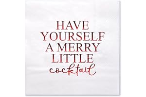 WRAPAHOLIC 50Pcs Christmas Napkins - Red Gold Foil Merry Christmas 3-Ply Disposable Cocktail Napkin for Christmas Party Suppl