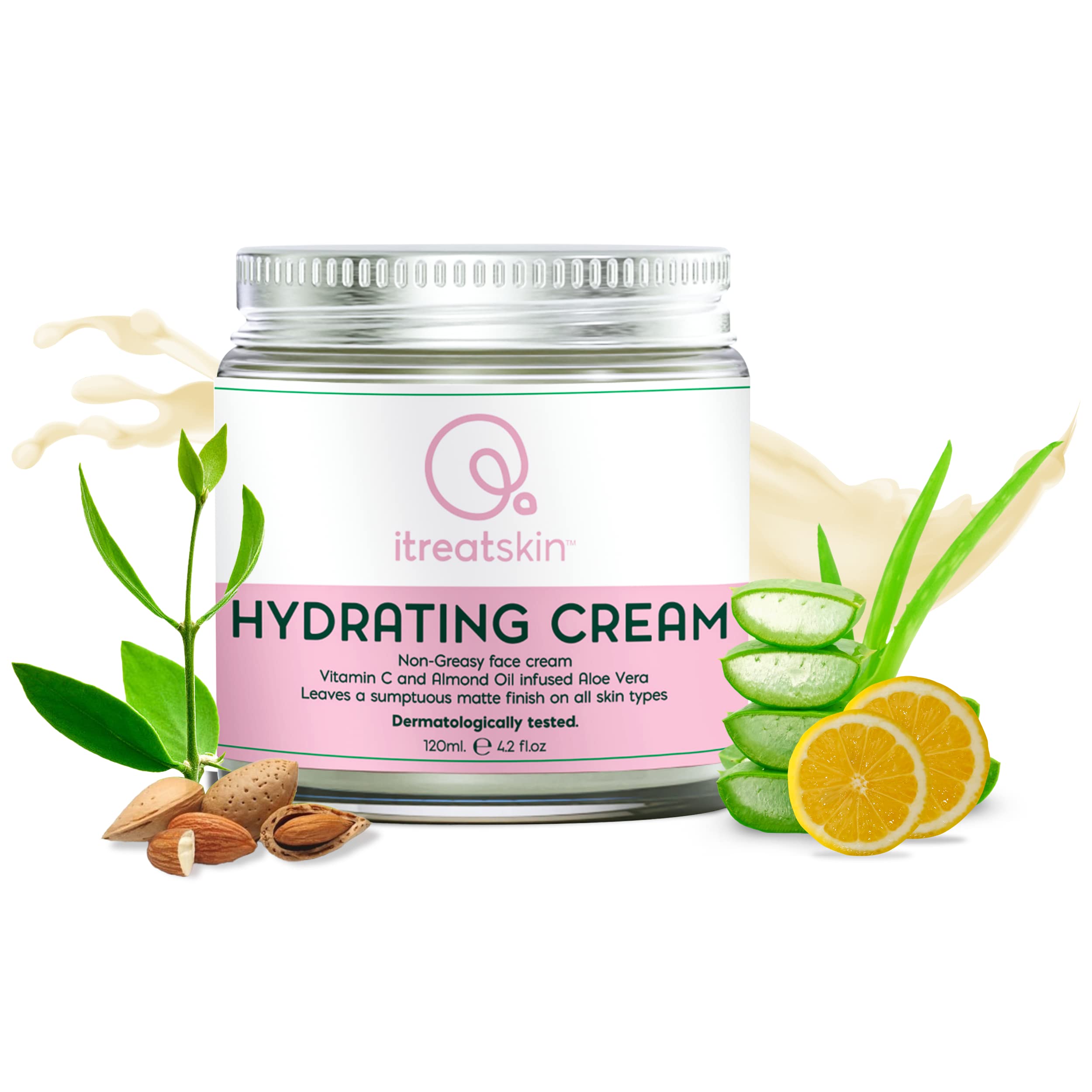 itreatskin Natural Moisturer Cream - 120 ml Hydrating Cream Acne Control for Oily Skin, Face Cream for Women and Men with Aloe Vera and Vitamin C