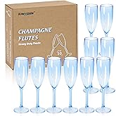 XUWAIDSGN 10 Pcs Reusable Champagne Flutes Plastic Wine Glasses Bulk Vintage Champagne Flutes Mimosa Bar Glasses Stemmed Drinking Cups 5.4OZ for Christmas Birthday Wedding Bride