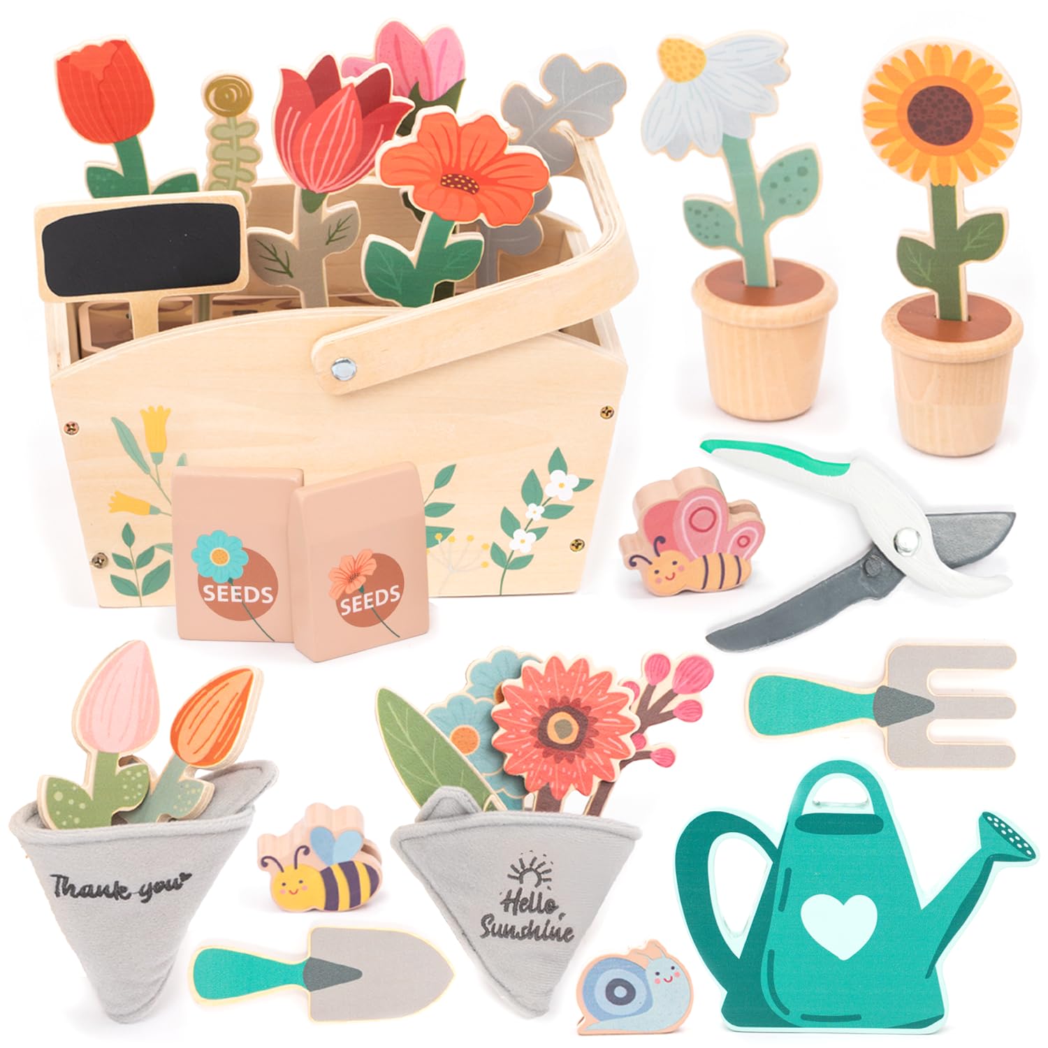 Photo 1 of umu® Wooden Garden Play Set – 30 Pcs Kids Gardening Toy with Watering Can Shovel Rake Basket & Accessories – Outdoor Pretend Play Tool Set for Boys & Girls Ages 3 4 5 6