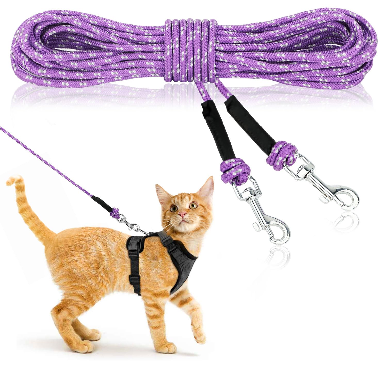 Photo 1 of Rypet Reflective Cat Long Leash - 15 FT Escape Proof Walking Leads Yard Long Leash Durable Safe Personalized Extender Leash Traning Play Outdoor for Kitten, Puppy, Rabbit and Small Animals(Purple-S)