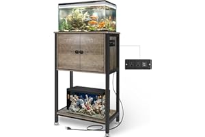 BEURUKU 5-10 Gallon Fish Tank Stand, Heavy Duty Aquarium Stand with Cabinet & Power Outlets for Fish Tank Accessories Storage, Double Tank Stand 20.5" L* 11" W Tabletop, 220LBS Capacity, Grey
