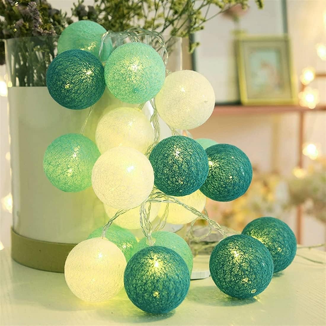 Zodight Fairy Lights LED String Lights Plug in Indoor - 3.8M 20 Pcs Cotton Ball String Lights White Xmas Fairy Lights Starry Wall Light Wedding Party Home Christmas Decoration
