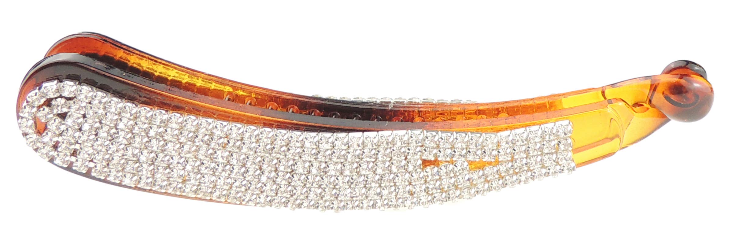 Extra Sparkly Diamante Crystal Square Banana Hair Clip Round End (Brown)