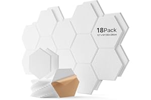 SOUNDSBAY 18 Pack Hexagon Acoustic Panels, Self-Adhesive Soundproof Wall Panels, High Density Acoustic Wall Panels, Sound Proofing Panels for Walls, Office, Reccording Studio, Ceiling 12" X 10" X 0.4" White