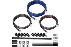 HIFIND Big 3 Upgrade Electrical Wiring Kit, True Spec Oversized 1/0 AWG Gauge CCA Amp, High Output Complete Battery Ground&Power Wire Update for Automotive Car Audio Systems-UL Listed-Blue/Brown